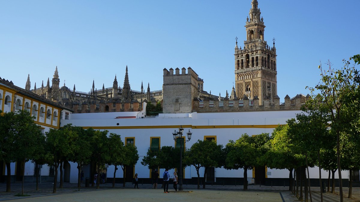 Veduta della Cattedrale di Siviglia con la torre della Giralda, principale attrazione della città